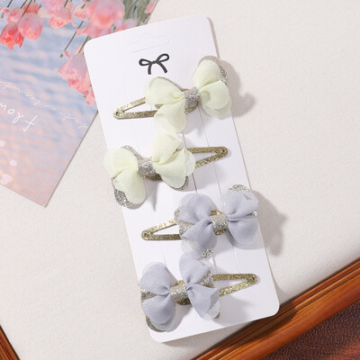 4db/szett Candy színes hajcsat szett lányoknak dupla rétegű masni aranyos frufru Hajtű pamut Biztonságos gyerek haj kiegészítők