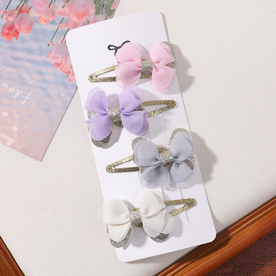 4db/szett Candy színes hajcsat szett lányoknak dupla rétegű masni aranyos frufru Hajtű pamut Biztonságos gyerek haj kiegészítők