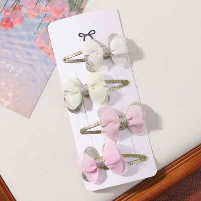 4db/szett Candy színes hajcsat szett lányoknak dupla rétegű masni aranyos frufru Hajtű pamut Biztonságos gyerek haj kiegészítők