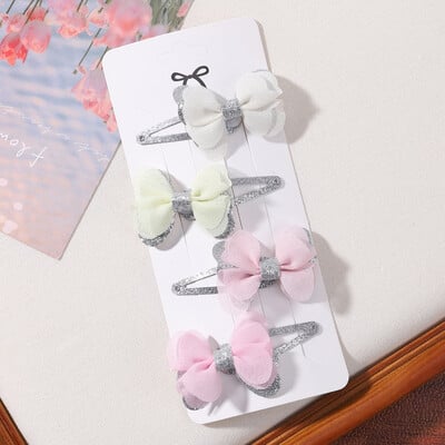 4db/szett Candy színes hajcsat szett lányoknak dupla rétegű masni aranyos frufru Hajtű pamut Biztonságos gyerek haj kiegészítők