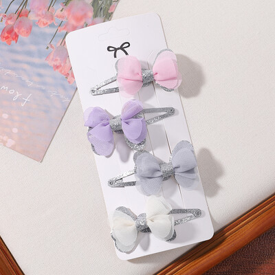 4db/szett Candy színes hajcsat szett lányoknak dupla rétegű masni aranyos frufru Hajtű pamut Biztonságos gyerek haj kiegészítők