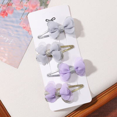 4db/szett Candy színes hajcsat szett lányoknak dupla rétegű masni aranyos frufru Hajtű pamut Biztonságos gyerek haj kiegészítők