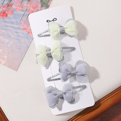 4db/szett Candy színes hajcsat szett lányoknak dupla rétegű masni aranyos frufru Hajtű pamut Biztonságos gyerek haj kiegészítők