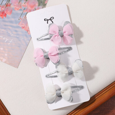 4db/szett Candy színes hajcsat szett lányoknak dupla rétegű masni aranyos frufru Hajtű pamut Biztonságos gyerek haj kiegészítők