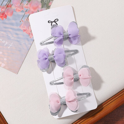 4db/szett Candy színes hajcsat szett lányoknak dupla rétegű masni aranyos frufru Hajtű pamut Biztonságos gyerek haj kiegészítők