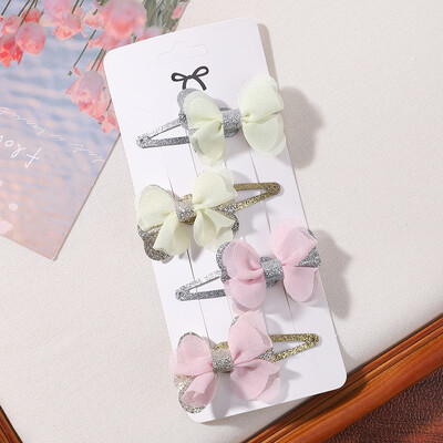 4db/szett Candy színes hajcsat szett lányoknak dupla rétegű masni aranyos frufru Hajtű pamut Biztonságos gyerek haj kiegészítők