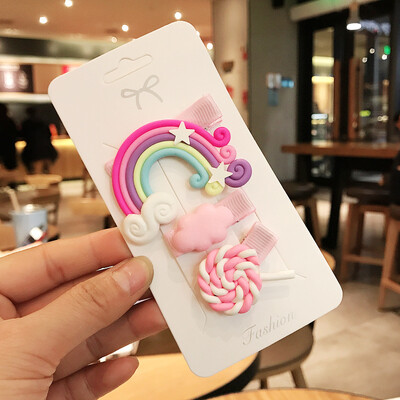 3db/tétel Új Aranyos Gyerek hajtű édes Rainbow nyalóka színű frufru klip BB klip Rajzfilm hajtű klip haj kiegészítők