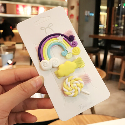 3db/tétel Új Aranyos Gyerek hajtű édes Rainbow nyalóka színű frufru klip BB klip Rajzfilm hajtű klip haj kiegészítők