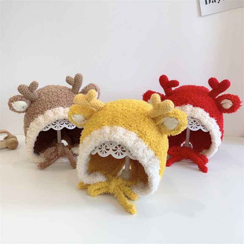 4–24 mėnesių kūdikiams mergaitėms kūdikiams berniukams Animacinių filmų Elniai Kalėdų kepurė Vaikų kepurė mažoms mergaitėms ausų apsauga Šilta aksominė kepurė vaikams pupelės