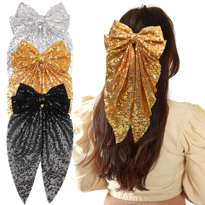 1Gb Liela bantīte Bling Sparkly Sequins lente Aligatora matu sprādzes Barrettes Party Girls Kids Sievietēm Meiteņu matu aksesuāri