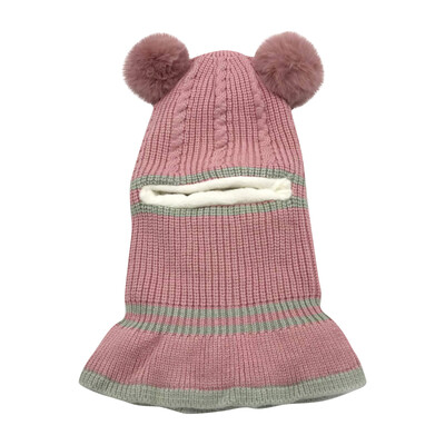 Žieminės vaikų plius vilnos kepuraitės storos šiltos megztos balaklava kepuraitės, skirtos vaikams, mergaitėms, berniukams, veidą dengianti kaukė su antkrūtiniu