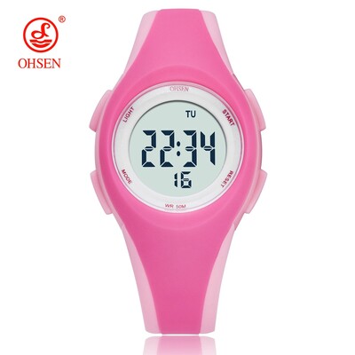 OHSEN lány fiú digitális karóra rózsaszín 7 színű led szilikon gyerekórák vízálló kültéri sport gyermek elektronikus karóra