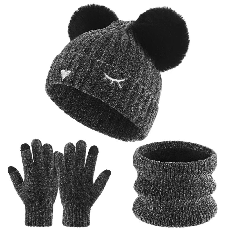Комплект от три части детски шапки, шалове, ръкавици, топли плетени шапки, добавен полар за бебета, бебешки шапки за момче, зимни шапки за момиче