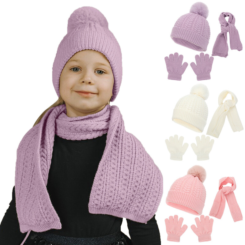 Vaikų kepurė Šalikas Pirštinės 3vnt rinkiniai Vienviečiai plaukuku kepurė megzta kepurė Dviguba stora šilta kepurė Kepurės masinė