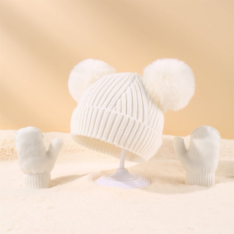 Set pălărie și eșarfă tricotată de iarnă pentru copii, set de mănuși băieți, fete, tricot cald de pluș, pălărie de iarnă pentru copii, șapcă de schi în aer liber, turban Нарядні сукні