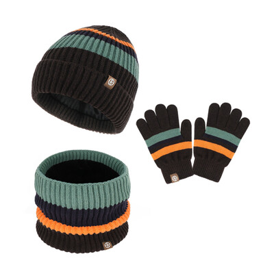 Gyerek téli sapka sál kesztyű szett fiúknak lányoknak meleg sapka polár bélelt kötött sapka karimás gyerek sapka