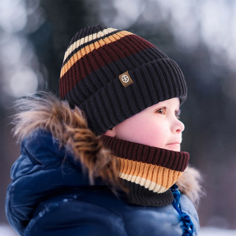 Gyerek téli sapka sál kesztyű szett fiúknak lányoknak meleg sapka polár bélelt kötött sapka karimás gyerek sapka