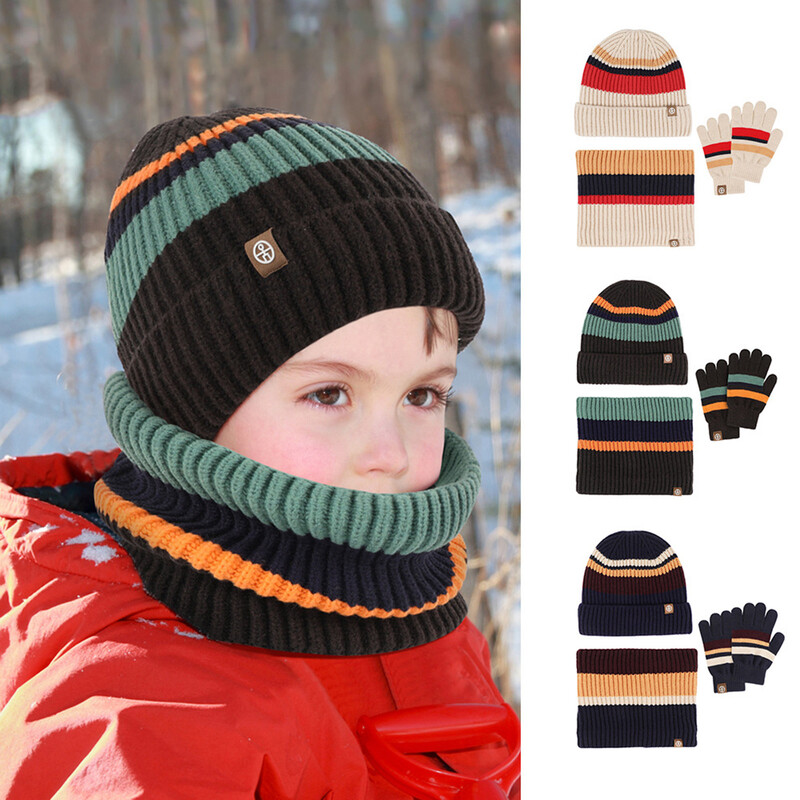 Gyerek téli sapka sál kesztyű szett fiúknak lányoknak meleg sapka polár bélelt kötött sapka karimás gyerek sapka