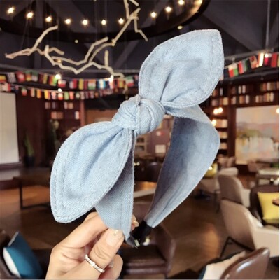 Divatos hajkiegészítők Női farmer masni fejpántok oldalsó nyúlfülek csomózott hajpánt Vadlány Aranyos Arclemosó Haj Karika Fejfedők