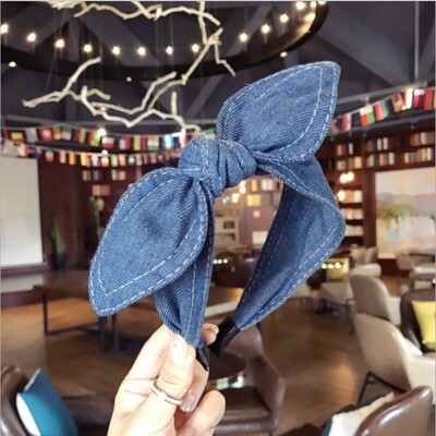 Divatos hajkiegészítők Női farmer masni fejpántok oldalsó nyúlfülek csomózott hajpánt Vadlány Aranyos Arclemosó Haj Karika Fejfedők