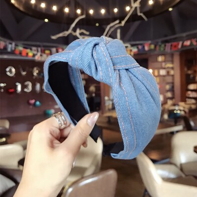 Divatos hajkiegészítők Női farmer masni fejpántok oldalsó nyúlfülek csomózott hajpánt Vadlány Aranyos Arclemosó Haj Karika Fejfedők