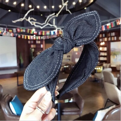 Divatos hajkiegészítők Női farmer masni fejpántok oldalsó nyúlfülek csomózott hajpánt Vadlány Aranyos Arclemosó Haj Karika Fejfedők