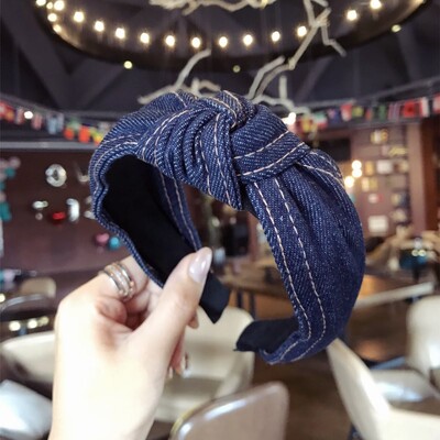 Divatos hajkiegészítők Női farmer masni fejpántok oldalsó nyúlfülek csomózott hajpánt Vadlány Aranyos Arclemosó Haj Karika Fejfedők