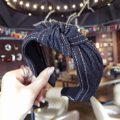 Divatos hajkiegészítők Női farmer masni fejpántok oldalsó nyúlfülek csomózott hajpánt Vadlány Aranyos Arclemosó Haj Karika Fejfedők