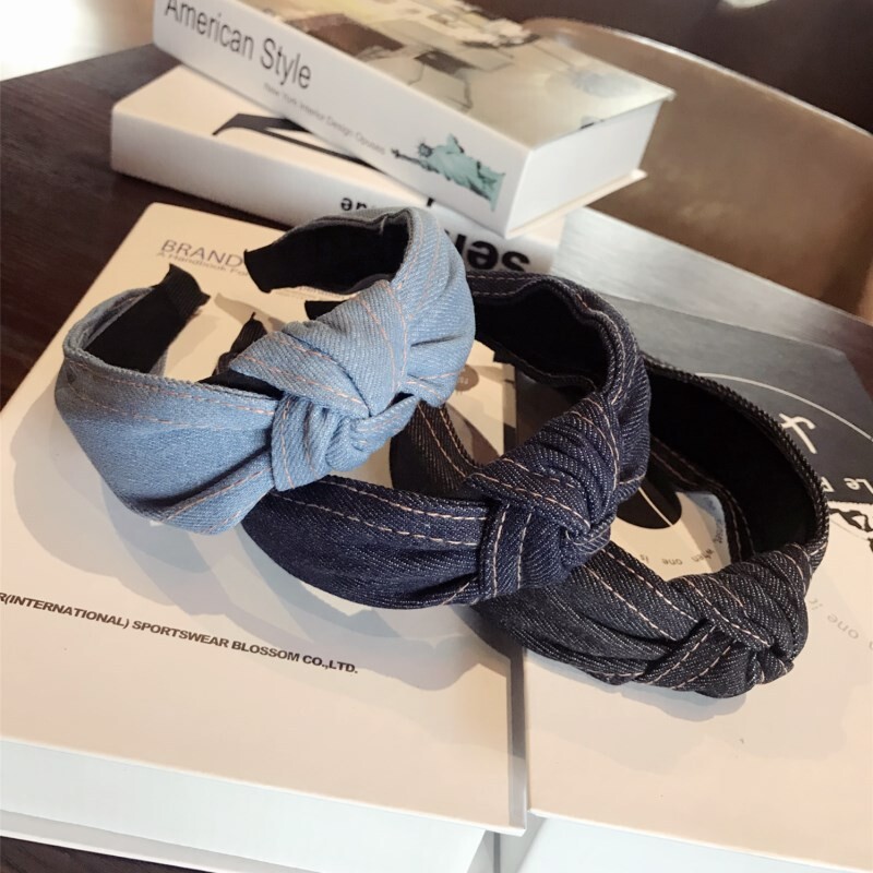 Divatos hajkiegészítők Női farmer masni fejpántok oldalsó nyúlfülek csomózott hajpánt Vadlány Aranyos Arclemosó Haj Karika Fejfedők