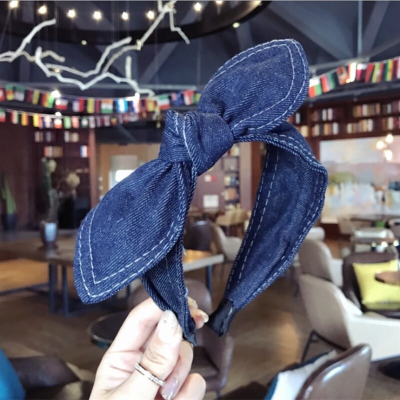 Divatos hajkiegészítők Női farmer masni fejpántok oldalsó nyúlfülek csomózott hajpánt Vadlány Aranyos Arclemosó Haj Karika Fejfedők