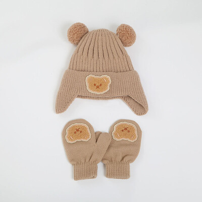 2 бр. Witer Комплект ръкавици за бебешка вълнена шапка Корейска мечка Капачка за защита на ушите на малко дете Сладки ръкавици за бебета 6-24M Детски плетени шапки Боне