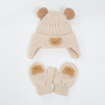 2 бр. Witer Комплект ръкавици за бебешка вълнена шапка Корейска мечка Капачка за защита на ушите на малко дете Сладки ръкавици за бебета 6-24M Детски плетени шапки Боне