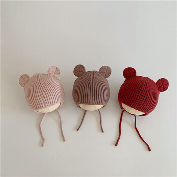 Bear Baby Ear Protection Μάλλινο καπάκι μονόχρωμο νήπιο Beanie Παιδικό πλεκτό καπέλο 1-4 ετών Αγόρι κορίτσι Παιδικά Χειμερινά ζεστά καλύμματα κεφαλής