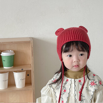 Bear Baby Ear Protection Μάλλινο καπάκι μονόχρωμο νήπιο Beanie Παιδικό πλεκτό καπέλο 1-4 ετών Αγόρι κορίτσι Παιδικά Χειμερινά ζεστά καλύμματα κεφαλής