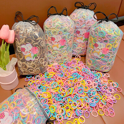 100 vnt / maišelis Nauji vaikiški saldainiai Spalvos Paprasti Scrunchies Guminės juostelės Kūdikių Mergaitėms Minkštos Elastinės Plaukų Juostelės Vaikų Plaukų Priedai