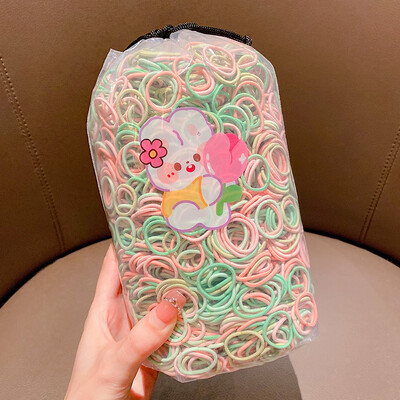 100 vnt / maišelis Nauji vaikiški saldainiai Spalvos Paprasti Scrunchies Guminės juostelės Kūdikių Mergaitėms Minkštos Elastinės Plaukų Juostelės Vaikų Plaukų Priedai