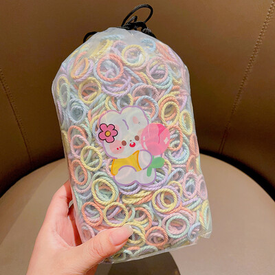 100 vnt / maišelis Nauji vaikiški saldainiai Spalvos Paprasti Scrunchies Guminės juostelės Kūdikių Mergaitėms Minkštos Elastinės Plaukų Juostelės Vaikų Plaukų Priedai