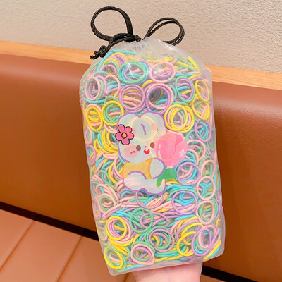 100 vnt / maišelis Nauji vaikiški saldainiai Spalvos Paprasti Scrunchies Guminės juostelės Kūdikių Mergaitėms Minkštos Elastinės Plaukų Juostelės Vaikų Plaukų Priedai