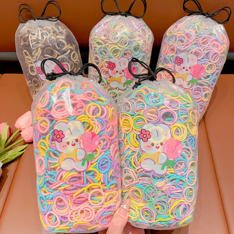 100 vnt / maišelis Nauji vaikiški saldainiai Spalvos Paprasti Scrunchies Guminės juostelės Kūdikių Mergaitėms Minkštos Elastinės Plaukų Juostelės Vaikų Plaukų Priedai