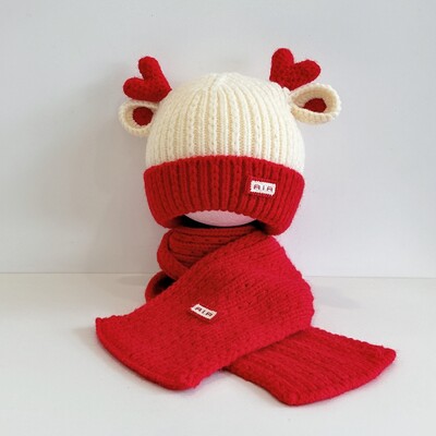 Kézzel készített szarvas agancs baba sapka sál 2 részes szett Téli divatos gyerek fülvédő meleg és hidegálló kötött gyapjú szett