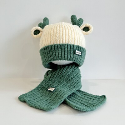 Kézzel készített szarvas agancs baba sapka sál 2 részes szett Téli divatos gyerek fülvédő meleg és hidegálló kötött gyapjú szett