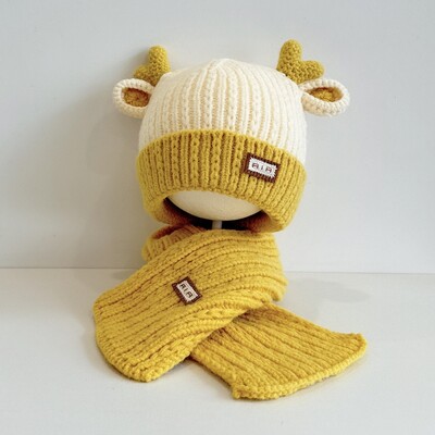 Kézzel készített szarvas agancs baba sapka sál 2 részes szett Téli divatos gyerek fülvédő meleg és hidegálló kötött gyapjú szett