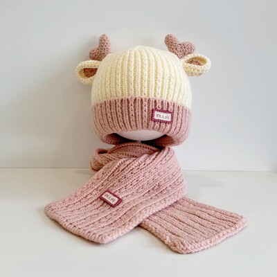 Kézzel készített szarvas agancs baba sapka sál 2 részes szett Téli divatos gyerek fülvédő meleg és hidegálló kötött gyapjú szett