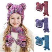 Pălărie din tricot cu set de eșarfe pentru copii Eleganță simplă Pălărie moale și caldă cu eșarfă Pălărie la modă pentru băieți și fete 3-12 ani
