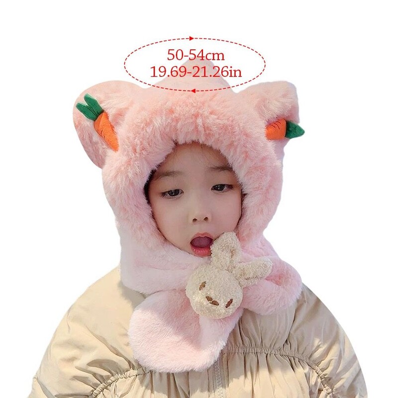 Căciulă de eșarfă pentru copii Kawaii de iarnă, șapcă de protecție a urechilor cu îngroșare integrată de desene animate, căciulă casual de pluș, eșarfă pentru băieți, fete