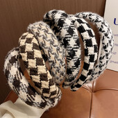 Őszi/téli új fekete-fehér kockás fejpánt szivacs széles hajpánt női lányoknak elegáns hajkarika divatos hajkiegészítők