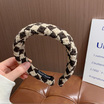 Őszi/téli új fekete-fehér kockás fejpánt szivacs széles hajpánt női lányoknak elegáns hajkarika divatos hajkiegészítők