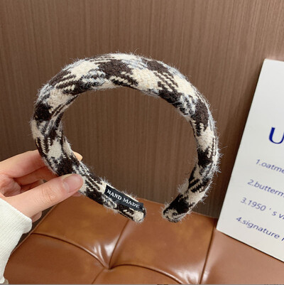 Őszi/téli új fekete-fehér kockás fejpánt szivacs széles hajpánt női lányoknak elegáns hajkarika divatos hajkiegészítők