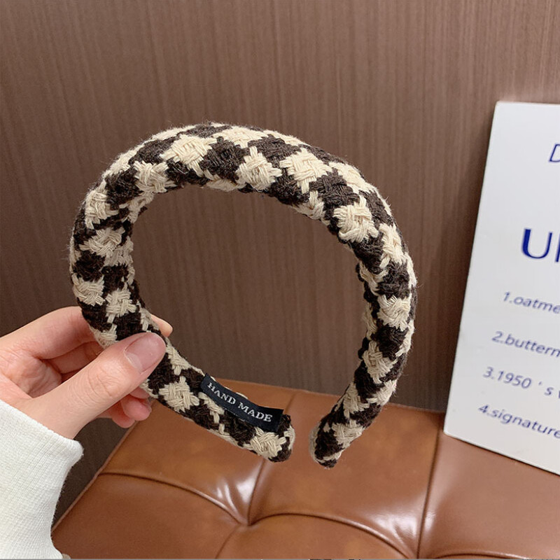 Őszi/téli új fekete-fehér kockás fejpánt szivacs széles hajpánt női lányoknak elegáns hajkarika divatos hajkiegészítők