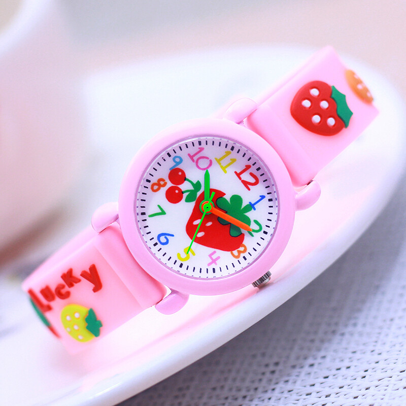 Vasaros vaikai LUCKY Merginos Moterys Maži Vaikai Kawaii Braškių Karikatūros Laikrodžiai Studentams Kūdikių Gimtadienio Silikoniniai Mini Žaisliniai Laikrodžiai